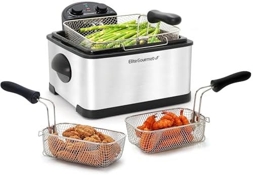 Elite Gourmet EDF-401T Electric 4.5 Qt. / 17 Cup Immersion Deep Fryer 3-Baskets, 1700-Watt
